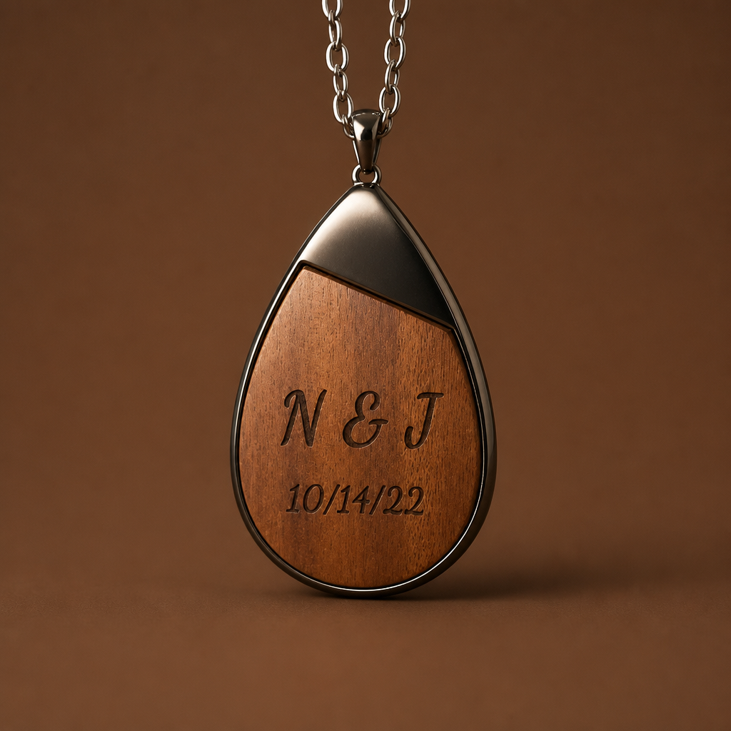 Playable text-only teardrop necklace