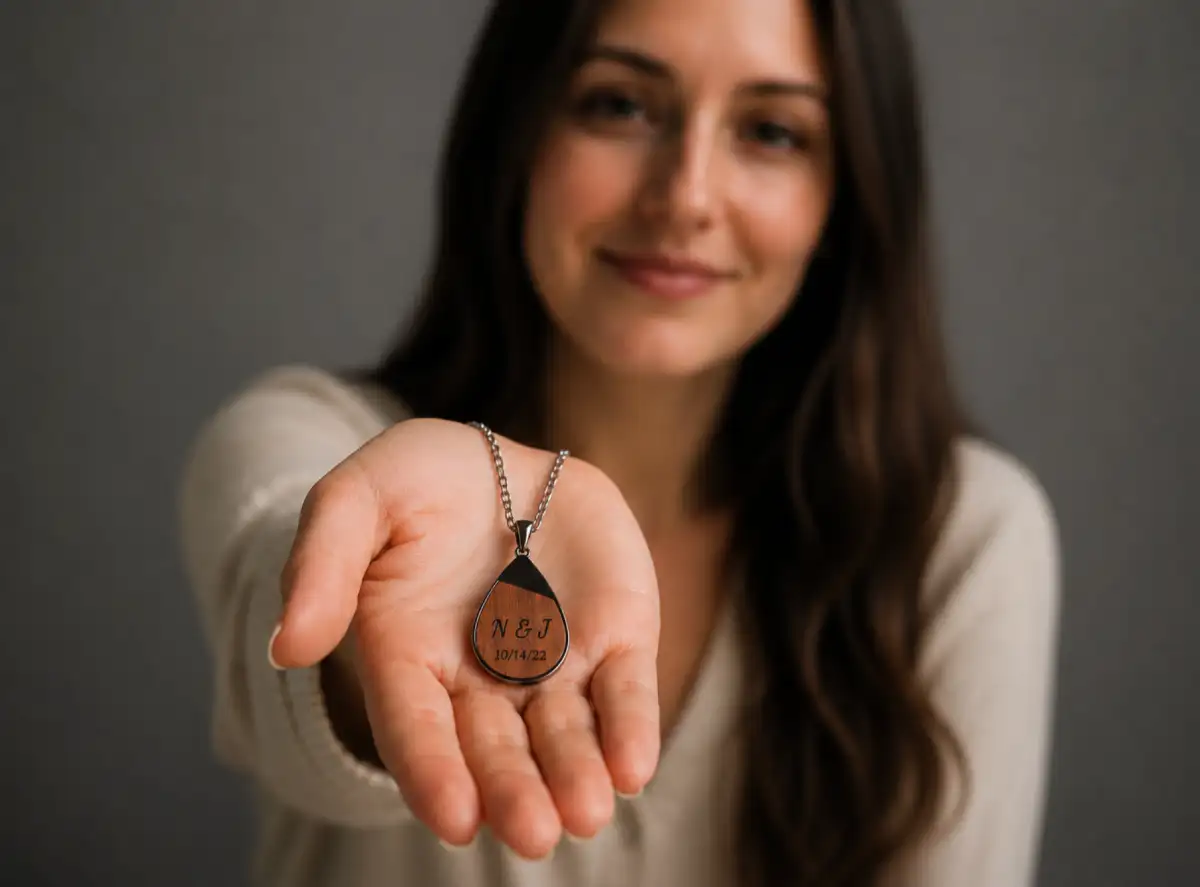 Playable ironwood text-only necklace