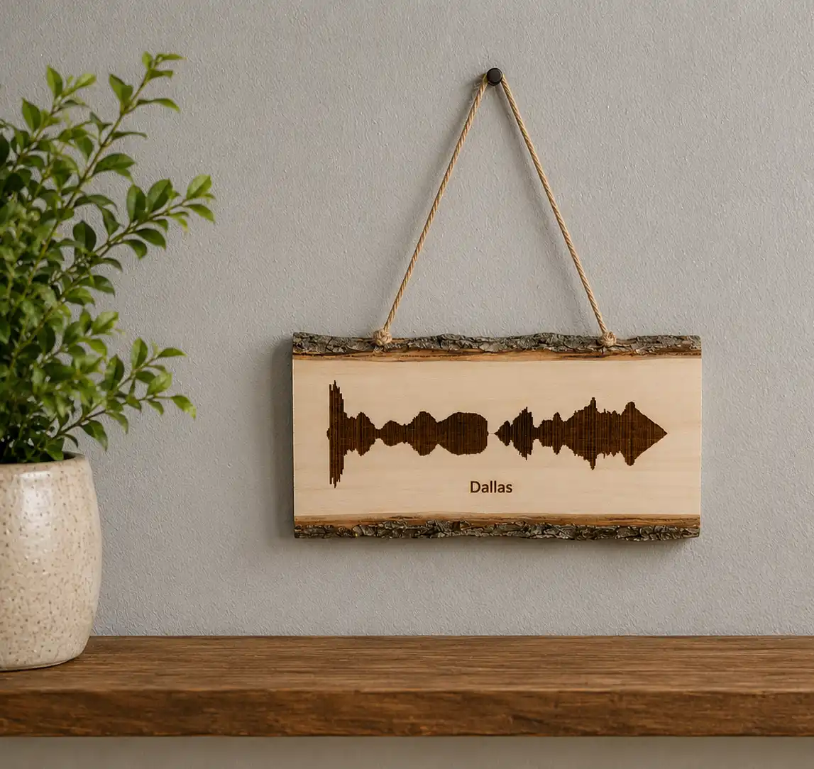 Personalized basswood Soundwave art created from a pet recording