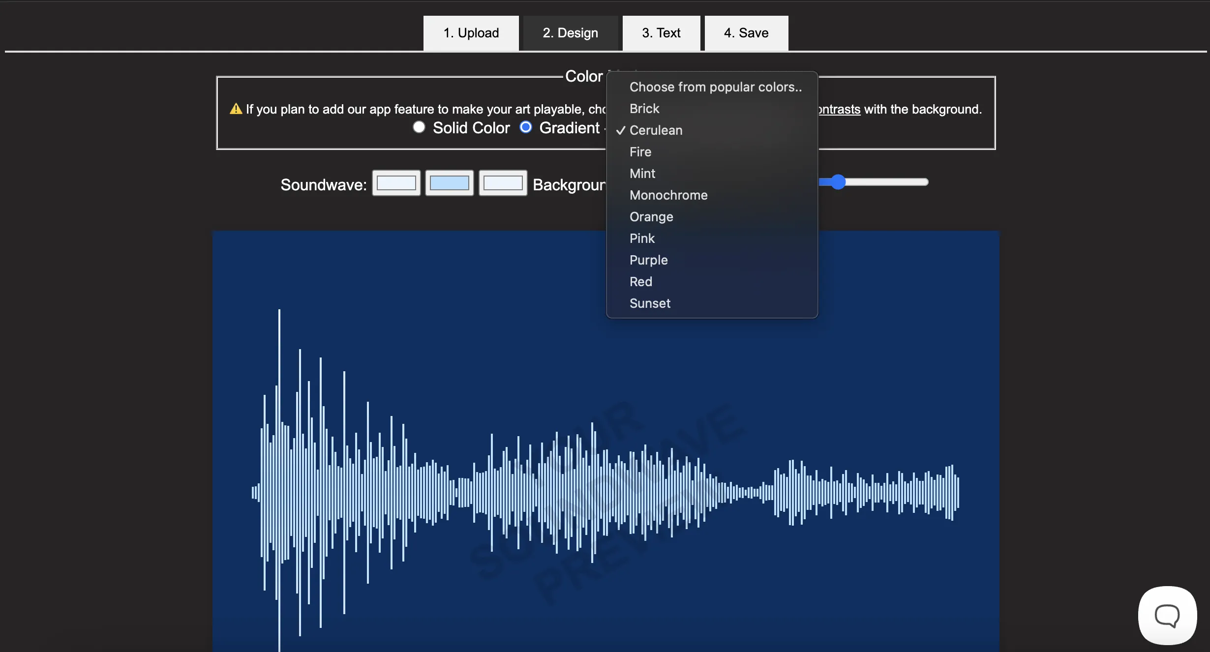 Customizing a Soundwave design with colors and background options