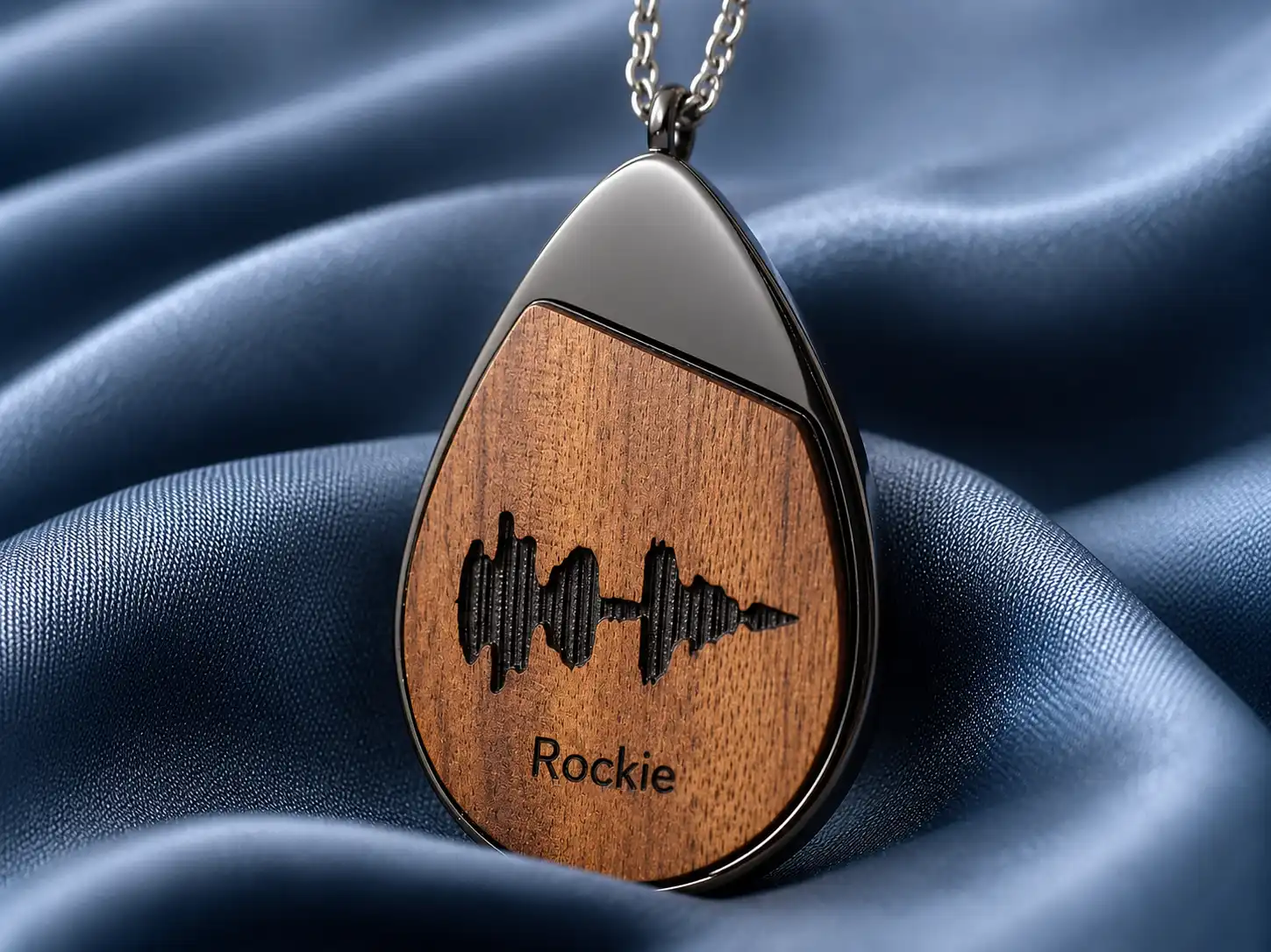 Playable ironwood necklace engraved with a pet recording Soundwave