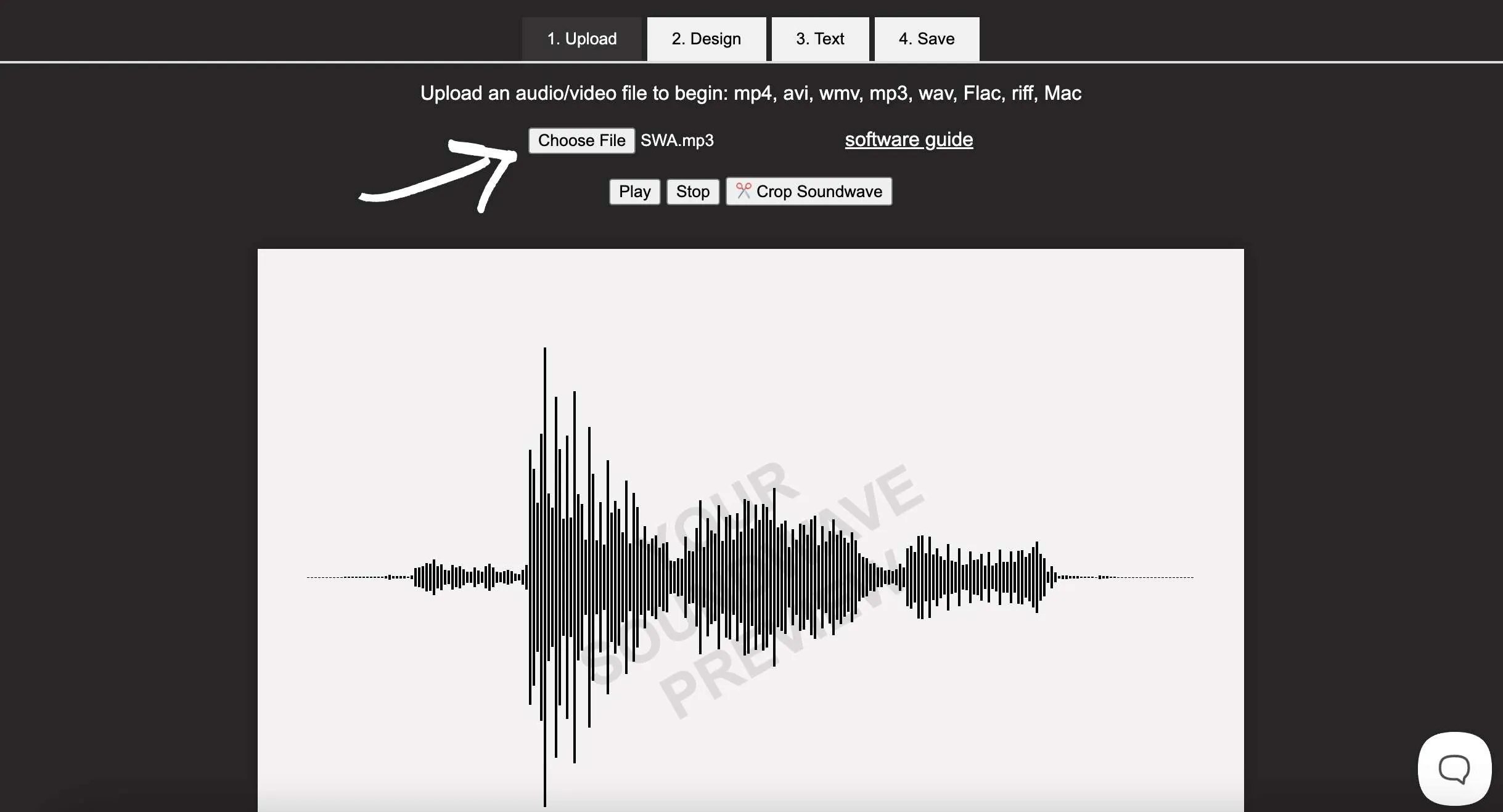 Uploading a recording into the Soundwave Art design software