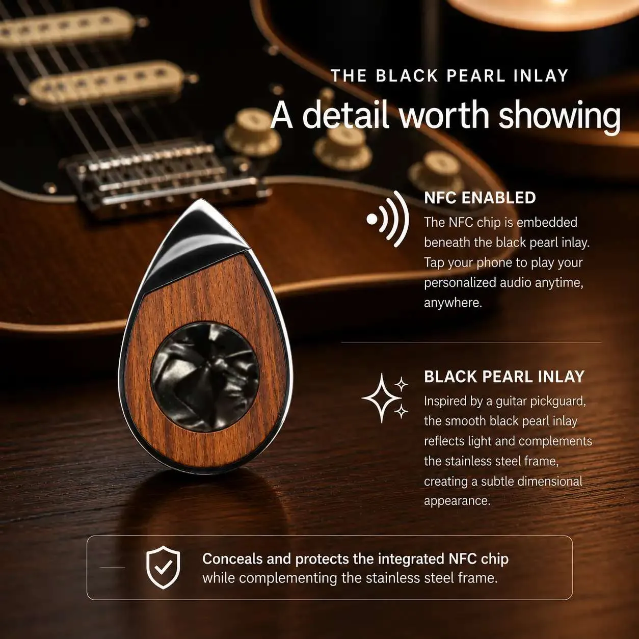 Black pearl inlay on the back of the pendant