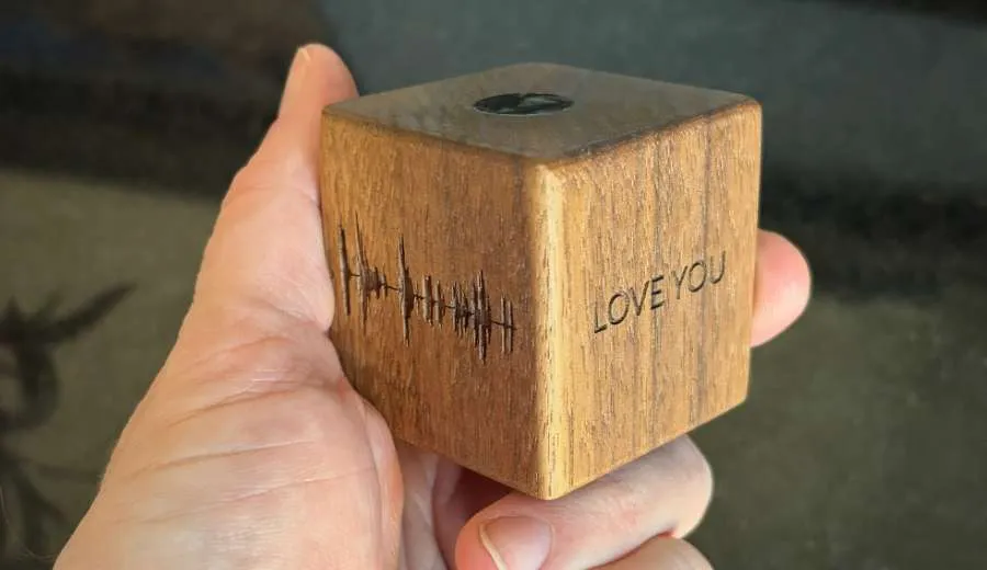 Handcrafted Walnut Cube Soundwave Art
